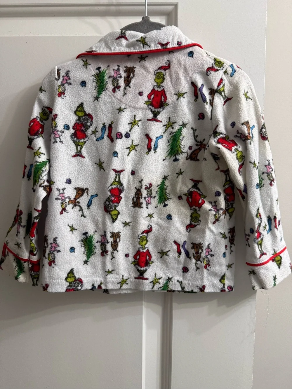 Grinch Kids White Holiday Pajama Set with Red Trim